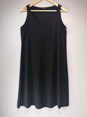 Eileen Fisher Black Sleeveless Pintuck Front Silk Dress Size PS Luxury