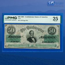 1861 $50 Confederate States Of America, CSA T-16, PMG VF 25 #14710