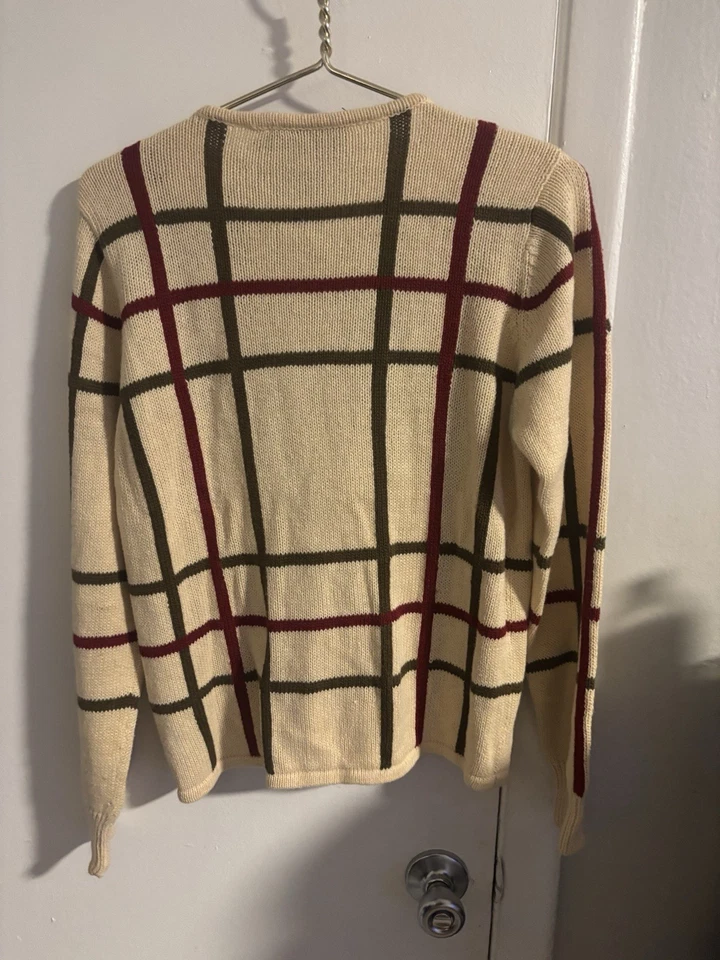 Ruff Hewn Cream Plaid Button Front Cardigan Women’s Petite P Red Green Sweater - Image 2 of 4