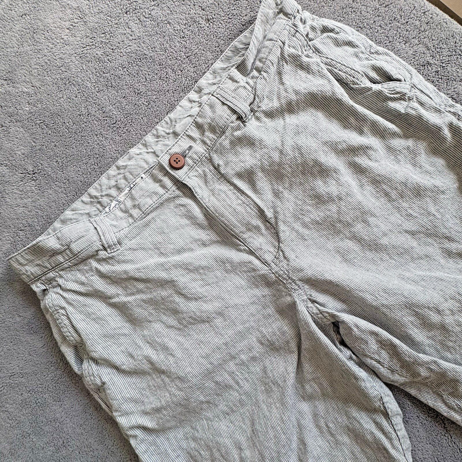 Tommy Bahama Mens 36 White Gray Linen Cotton Pinstriped Shorts Casual Beach
