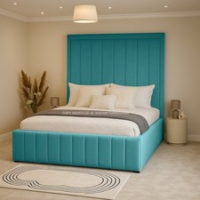 High Headboard Ottoman Bed Plush Velvet Gas Lift Storage Double & King Size