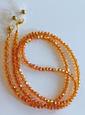 EYEGLASS CHAIN 27" AUTUMN ORANGE AB Beaded Holder Strap Reading Glasses Gold CLI