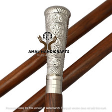 AMAL Vintage Walking Cane Wooden Stick Brass Handle Designer Grandmother Gift