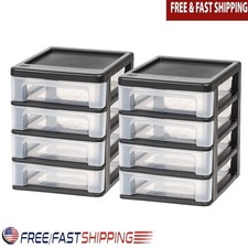 Compact Plastic Desktop Organizer 4 Drawer Storage Unit Set of 2 Office Home New
