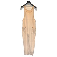 Cream/yellow Knit Sleeveless Jumpsuit Pockets and Contrast Stitching Size Small