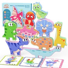 Zeoddler Montessori Toys for Toddlers, 10 Pack Wooden Dinosaur Stacking...