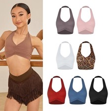 Latin Dance Tops for Girls V-Neck Hanging Neck Vest Chacha Tango Dress Clothes