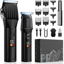 Pro Hair Clippers & Beard Trimmer Kit Cordless LED Display – Men & Kids