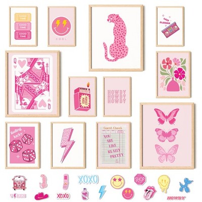 Pink Preppy Aesthetic Posters And Stickers Room Decor For Teen Girl College Dorm