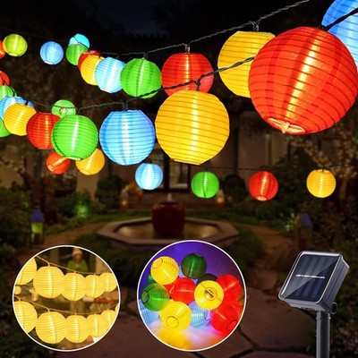20-60 LED Lampions Lichterkette Solar Beleuchtung Party Garten Außen Deko Lampe