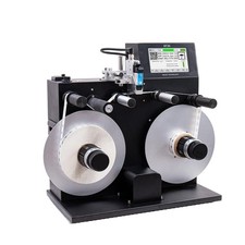 Desktop automatic label rewinder and inkjet printer print batch numbers