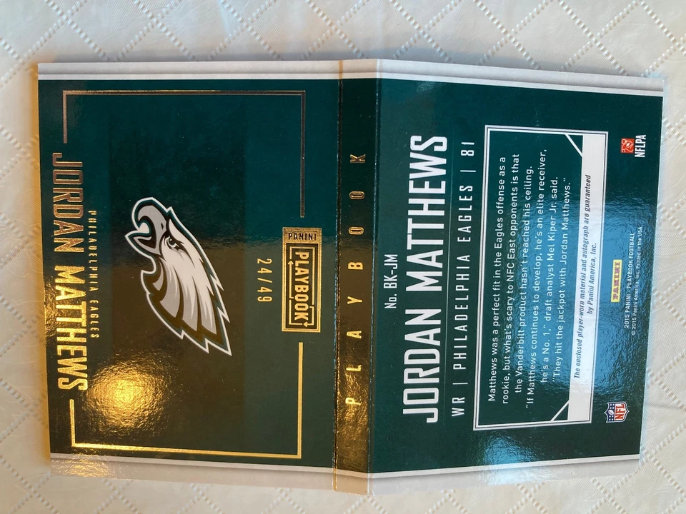 2014 Playbook Jordan Matthews Philadelphia Eagles Rookie RC Auto Jersey Relic/49 - Image 3 of 4