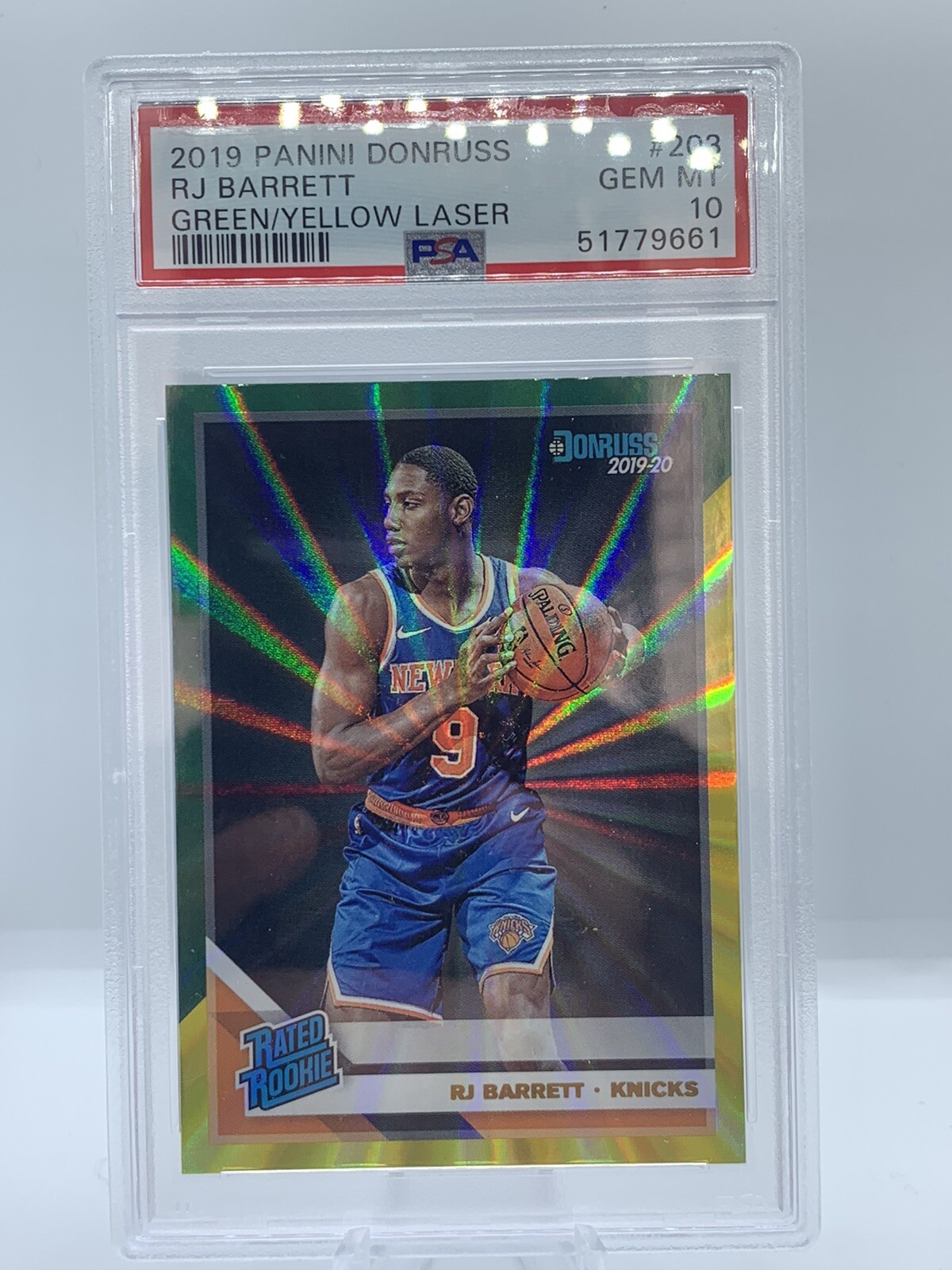 2019-20 Donruss Rated Rookie Green Yellow Laser #203 RJ Barrett PSA 10