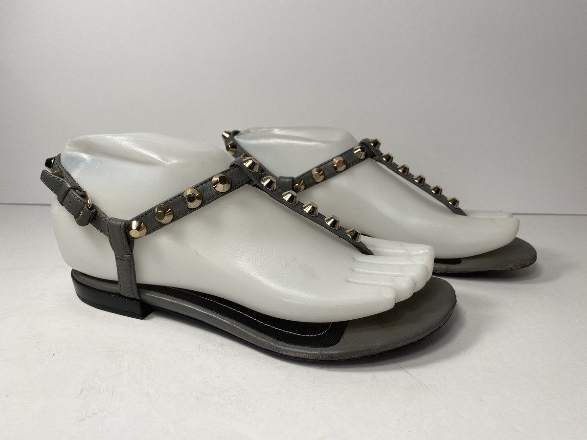 Balenciaga Arena Studded Sandals Flat Leather Thong Grey 35/5 $595
