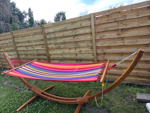 Garden Hammock with Stand Wooden Stand Frame Sun Patio Swing Chair Day Bed Seat - Picture 2 of 9