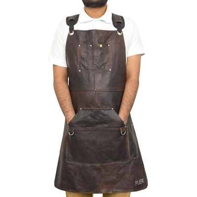 FUERI Leather Tool Apron Work Apron Welding Lineman Shop Gardening Apron for Men Women