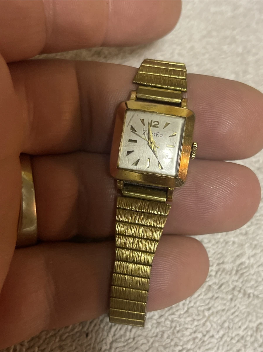 Vintage ZentRa Ladies Watch Automatic Square Face Gold plated Runs Good