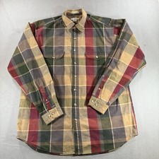 Vintage Eddie Bauer Elkhorn Canvas Button Shirt Mens XLT Beige Check Plaid