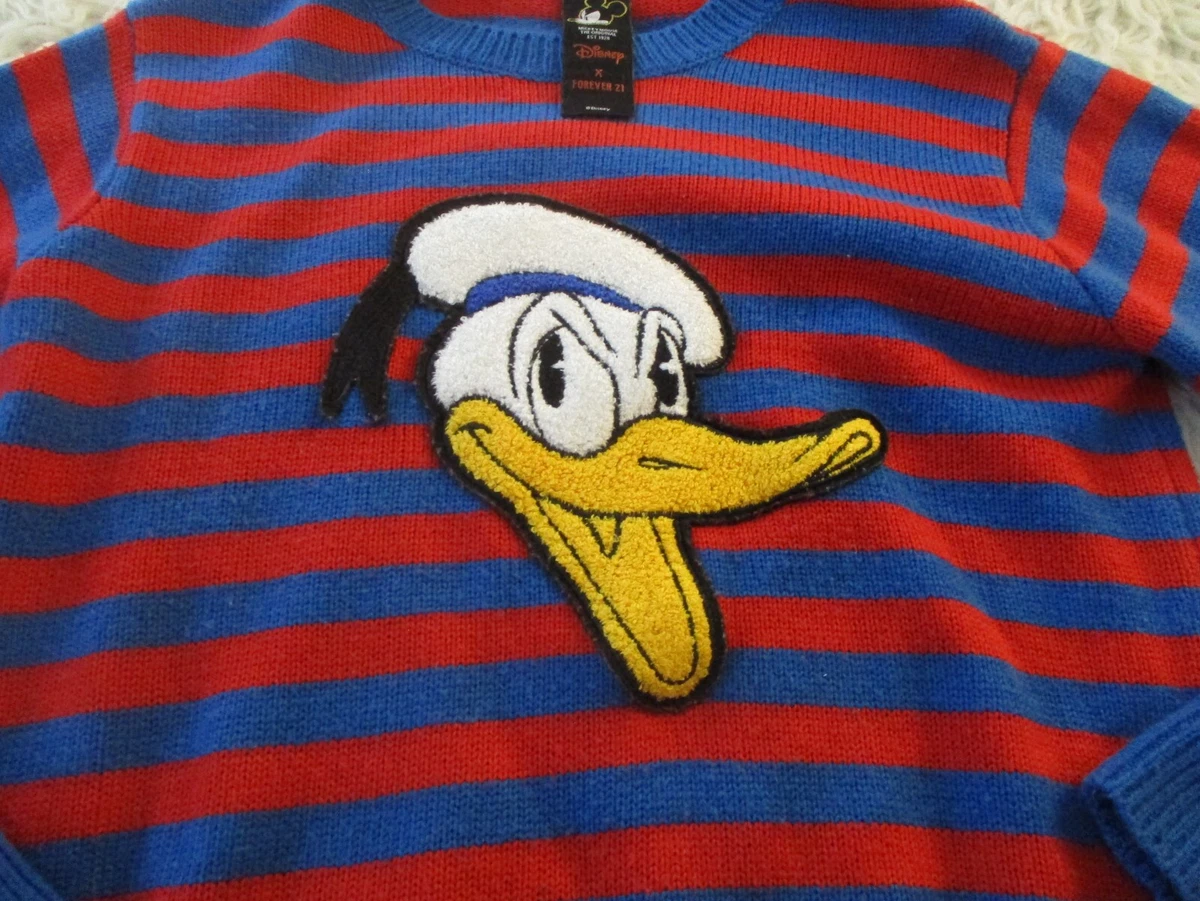 Disney x Forever 21 Sweater Mens S Red Blue Striped Donald Duck
