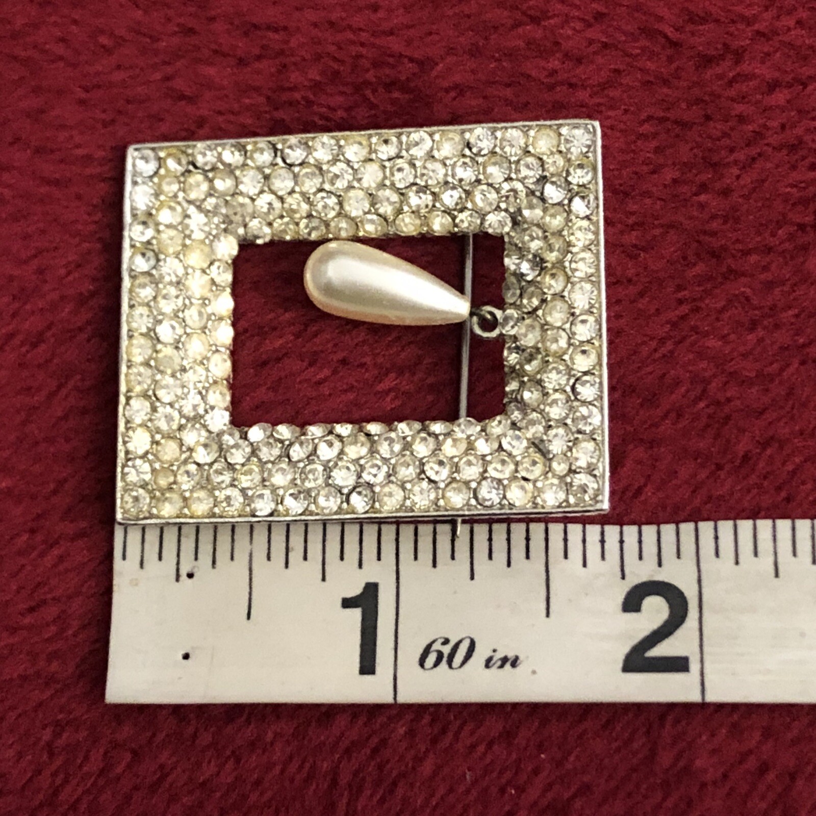 Signed Sphinx Rhinestone Frame Dangling Faux Pear… - image 4