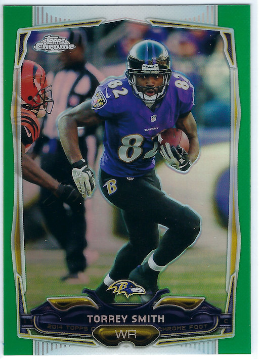 2014 Topps Chrome Green Refractors Ravens Football Card #79 Torrey Smith