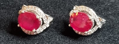 Gepunzt Sterlingsilber Ovalschliff Ohrringe Rubine und weiße Steine Ohrstecker Geschenk
