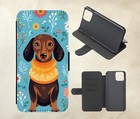 Kwiatowa Śliczna Kiełbasa Pies Niebieska skóra PU Flip Case iPhone Samsung Huawei Pixel