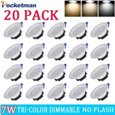 20pc 7W Tri-color Dimmable Downlight LED Recessed Spotlight 110v/220v Lamp US