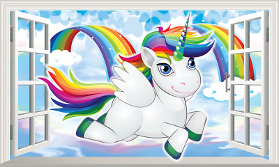 Magisches Fenster Wandbild selbstklebend Aufkleber Abziehbild Einhorn groß Poster Druck 3D