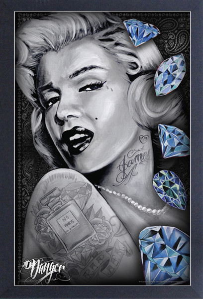 MARILYN MONROE BLUE DIAMONDS JAMES DANGER ART 13x19 FRAMED GELCOAT