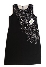 calvin klein dress 8 black/white laced floral A-line sleeveless boat-neck lined