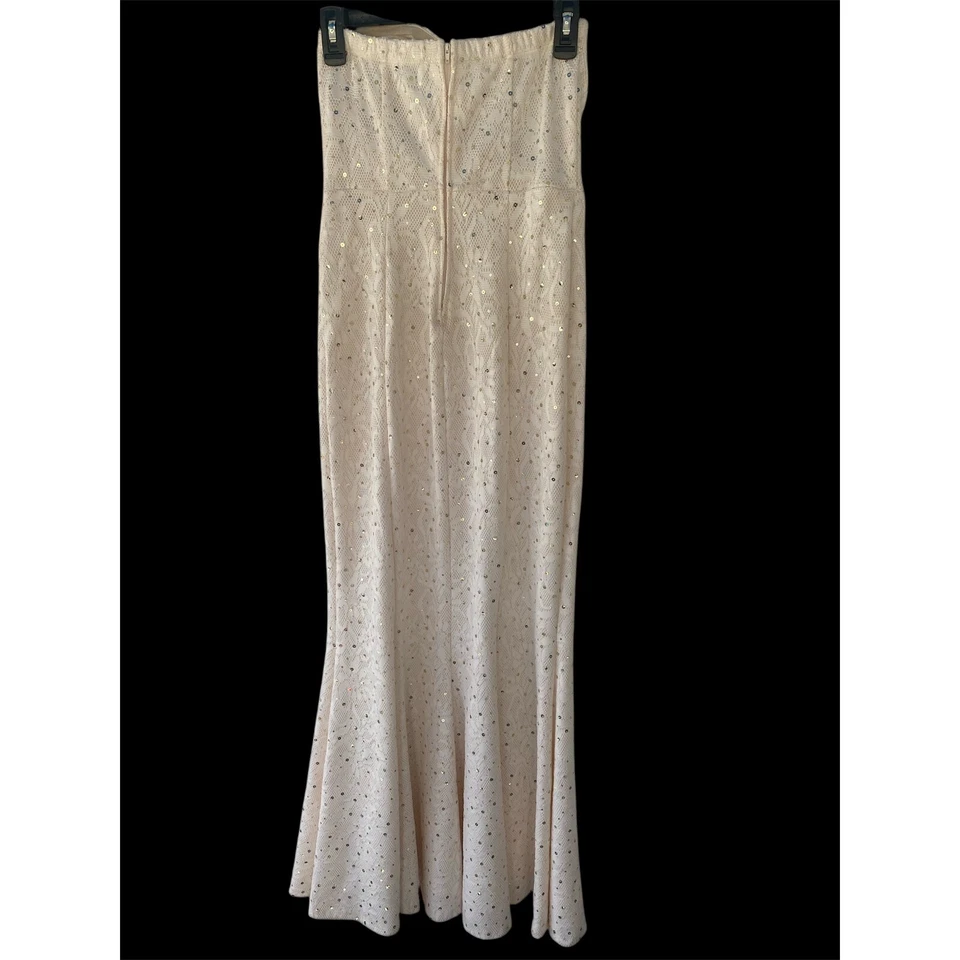BAILEY BLUE Cream & GOLD SEQUIN EMBELLISHED STRAPLESS LONG DRESS SIZE L EUC - Image 3 of 4
