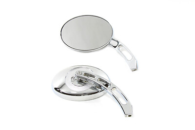 Oval Mirror Set with Billet 3 Slot Stem Chrome for Harley Davidson by V-Twin