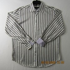 Bugatchi Uomo Shirt Mens Large White Blue Red Button Up Office Dress Casual Men
