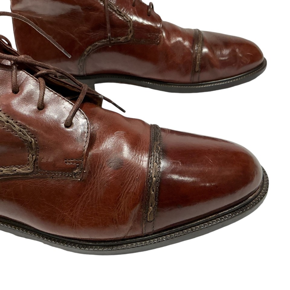 Stanley Blacker Brown Leather Lace Up Oxford Cap Toe Dress Shoe Boot