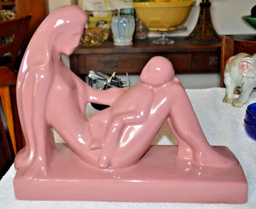 Vtg Royal Haeger Pottery  MCM Loving Mother & Child Pink Statue Figurine 14"