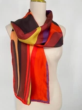 Jammers Leufgen  by Fraas Women's Scarf 100% Silk Multicolor Geo print 16" x 62"
