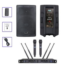 15" PA Bluetooth Speakers 4000W Powered Stage Speaker  2CH UHF Microphones