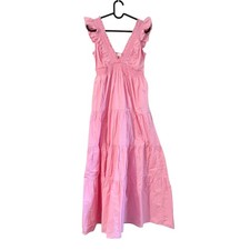 Love Shack Fancy Pink Vneck Smocked Tiered Maxi Dress Sleeveless Womens Small