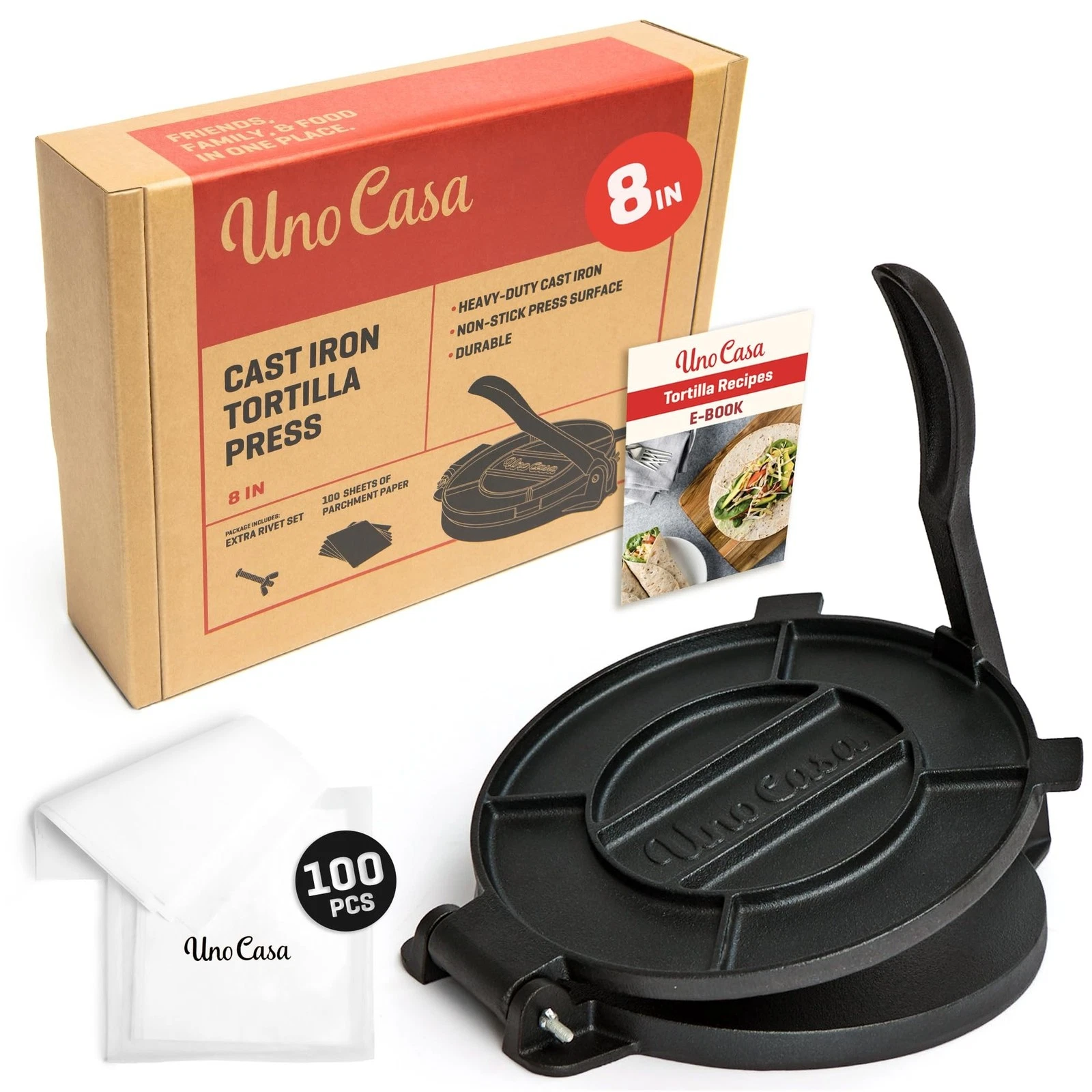 Uno Casa 8-inch Heavy-Duty Cast Iron Tortilla Press
