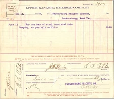 1907 Little Kanawha Railroad Company Steel Bar Voucher Parkersburg WV