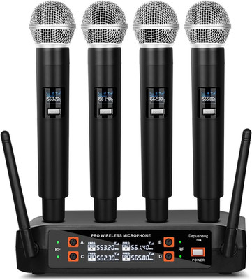 DX4 Wireless Microphone, Professional 4 Channels Karaoke Handheld System for Hom