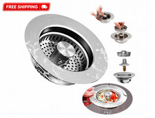 3 In 1 Kitchen Sink Drain Strainer Stopper Combo Pop Up Basket Stainless Steel