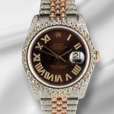 Rolex 36mm Datejust 18k Rose Gold/Steel Iced out 16ct Diamonds Roman Dial 116201