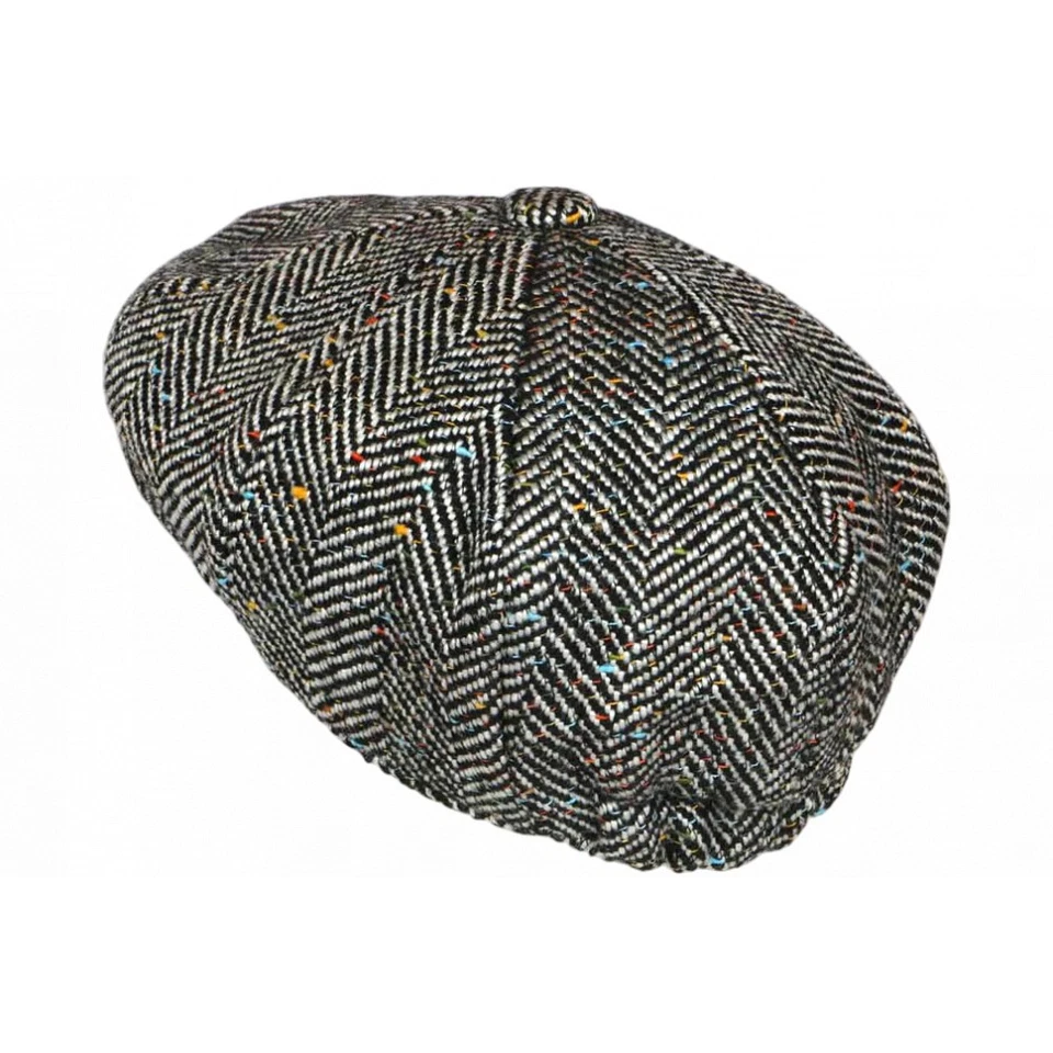 Casquette Gavroche en Laine Noire à Chevrons Style Anglais Vintage Surwal-Taill - Photo 3/4