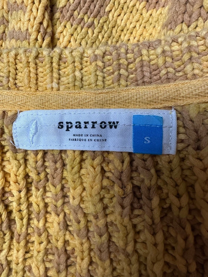 Suéter Cárdigan Abierto Tejido Gorrión Anthropologie Pequeño Amarillo Dorado Marrón Mármol Foto 3 de 4