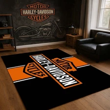 Harley Inspired Floor Rug, Classic Motorcycle Mat, Biker Home Accent