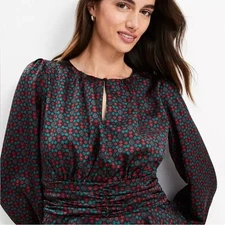 NEW Ann Taylor LOFT Keyhole Peplum Blouse Size 18 Satin Black Red Floral Holiday