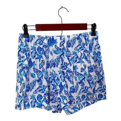 Lilly Pulitzer Lilo Linen Shorts Shell Collector Sz XXS Resort White Blue Pocket - Picture 4 of 7