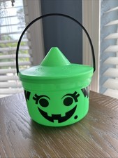 VINTAGE 1986 McDonalds HALLOWEEN BUCKET Green Witch Spider Happy Meal Pail w Lid